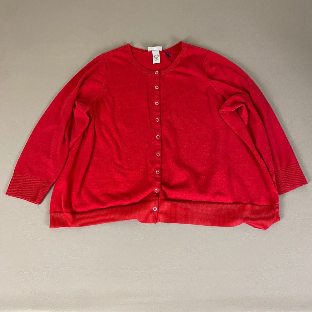 Catherines Cardigan Sweater Women's  2XWP Red Cotton Blend Petite Button Front‎